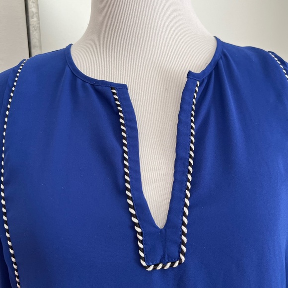 J. Crew Royal Blue Chiffon Trim Top Long Sleeve Blouse Size 4 - Picture 3 of 10